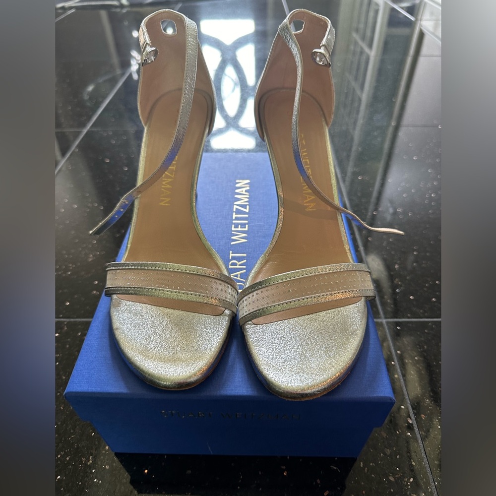 Stuart Weitzman Silver Adrianna Heels Size 9.5